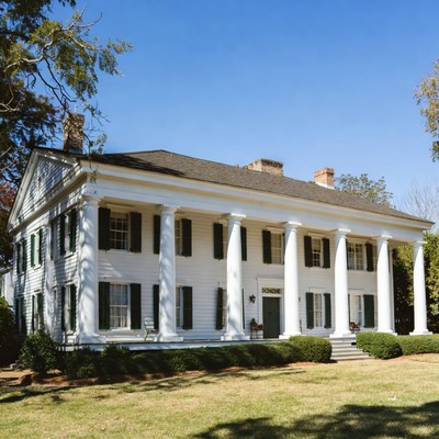 White Antebellum Mansion with Columns