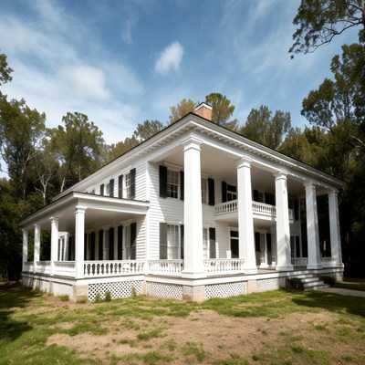 White Antebellum Mansion with Columns