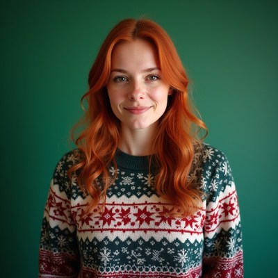 Redhead woman in Christmas sweater