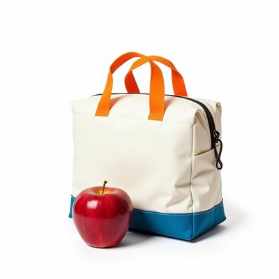 White Lunch Bag with Red Apple