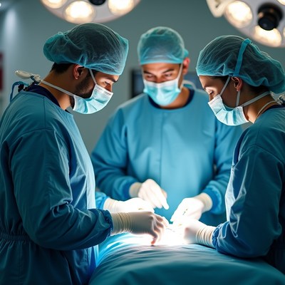 Surgeons performing operation in hospital