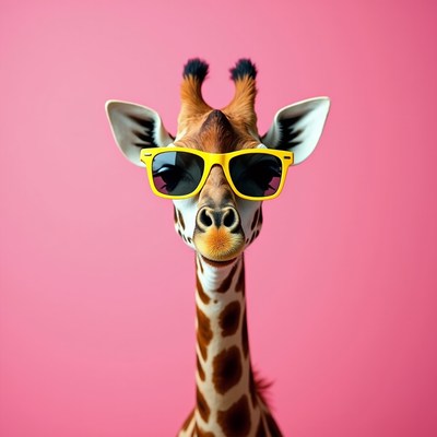 Giraffe wearing yellow sunglasses