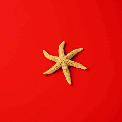 Yellow starfish on red background
