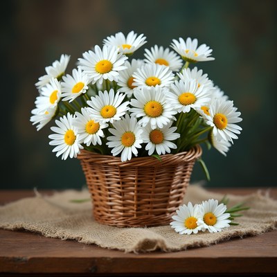 White Daisies in Wicker Basket