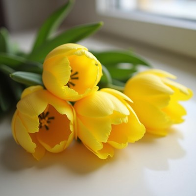 Cluster of yellow tulips