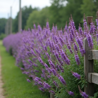 Purple Lavender Flowers Along Wooden Fence