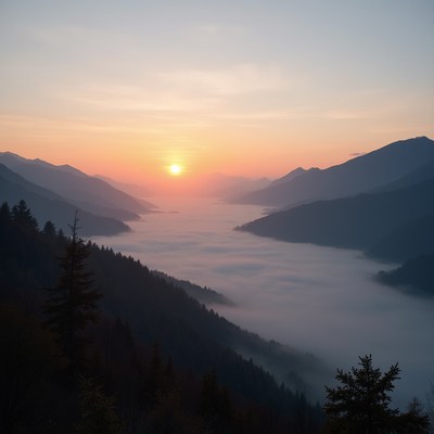 Sunrise over Misty Mountains
