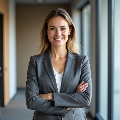 Smiling businesswoman with arms crossed