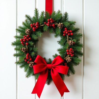 Christmas Wreath with Red Bow