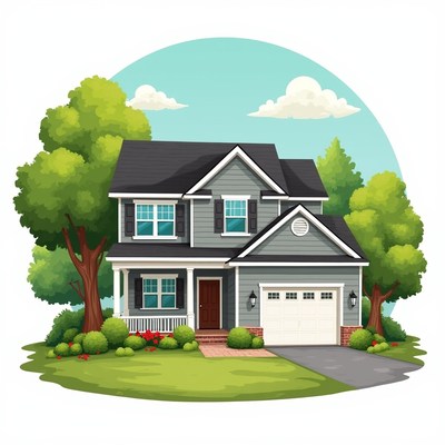 Gray Suburban House with Garage