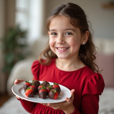 Girl holding chocolate covered strawberries