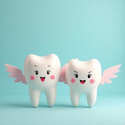 Cartoon Teeth with Wings Smiling