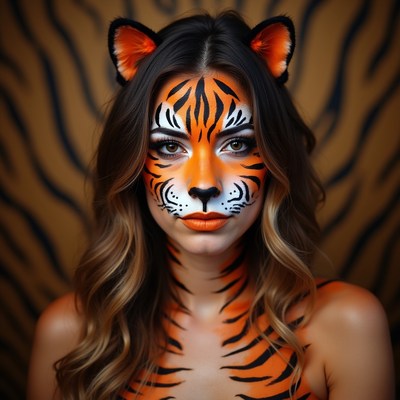 Woman with tiger face paint