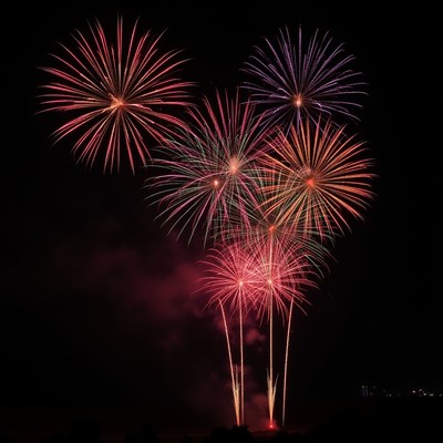 Colorful Fireworks Exploding in Night Sky