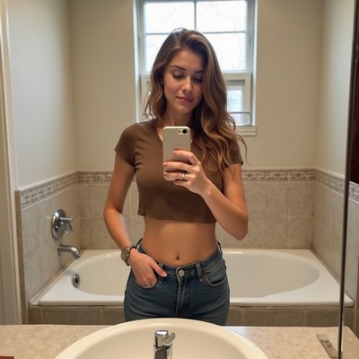Woman taking selfie in bathroom