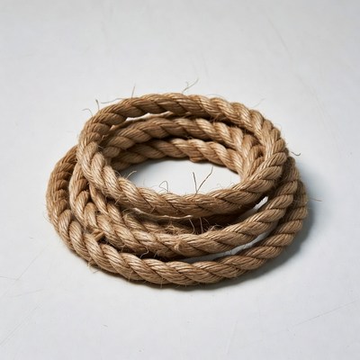 Coiled Brown Rope on White Background