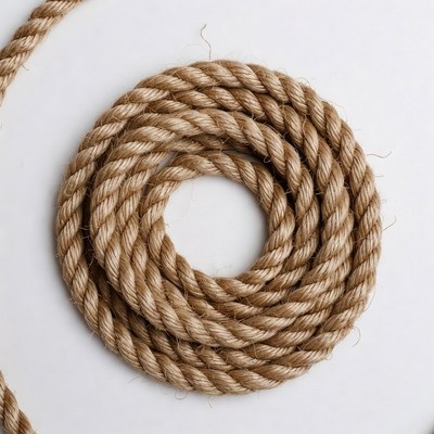 Coiled Brown Rope on White Background