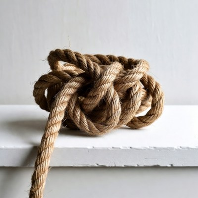 Coiled Rope Knot on White Shelf