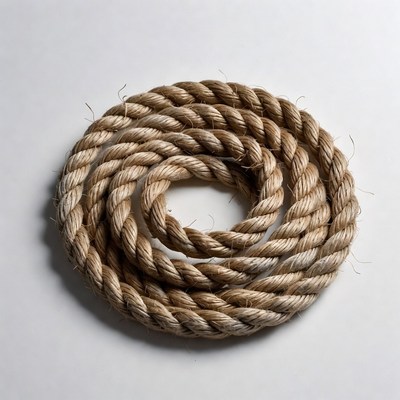 Coiled Brown Rope on White Background