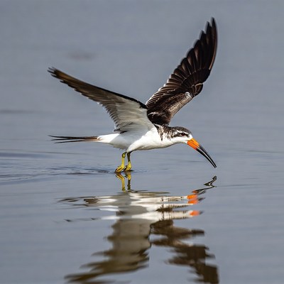Black Skimmer Bird Flying over Water