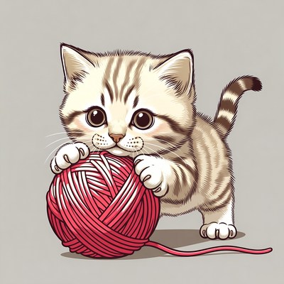 Cute kitten playing with yarn ball
