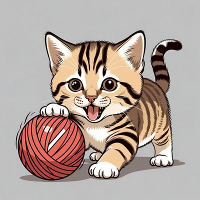 Kitten playing with yarn ball