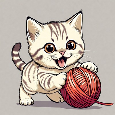 Cute kitten playing with yarn ball