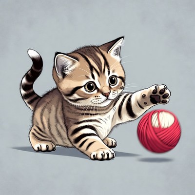 Kitten playing with yarn ball