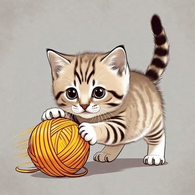 Kitten playing with yarn ball