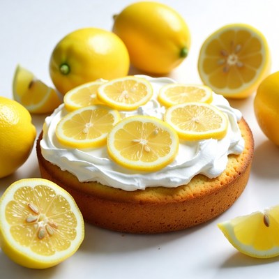 Lemon Cake with Whipped Cream and Lemon Slices