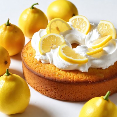 Lemon Cake with Whipped Cream and Lemon Slices