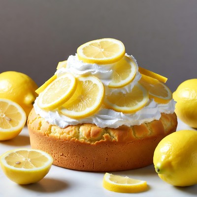 Lemon Cake with Whipped Cream and Slices