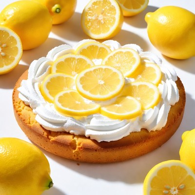 Lemon Cake with Whipped Cream and Slices