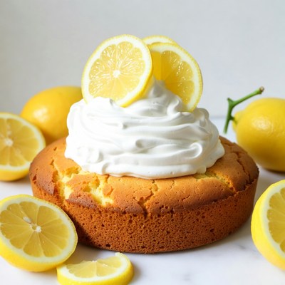 Lemon Cake with Whipped Cream and Lemon Slices