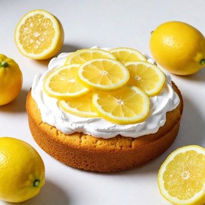 Lemon Cake with Whipped Cream and Lemon Slices