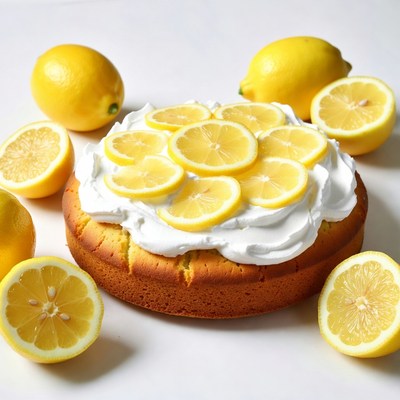 Lemon Cake with Whipped Cream and Slices