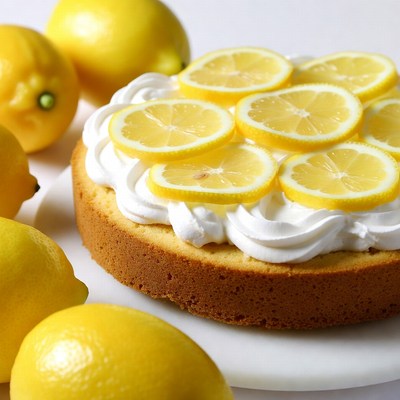 Lemon Cake with Whipped Cream and Lemon Slices