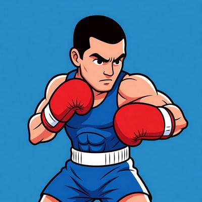 Cartoon muscular boxer in fighting stance