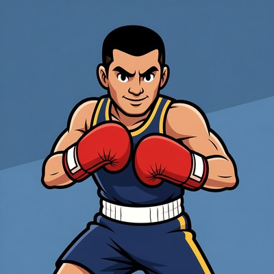 Cartoon boxer man in fighting stance