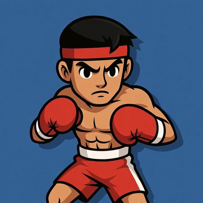 Cartoon Asian boxer in fighting stance