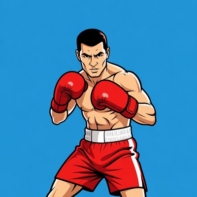 Muscular Boxer in Red Gloves