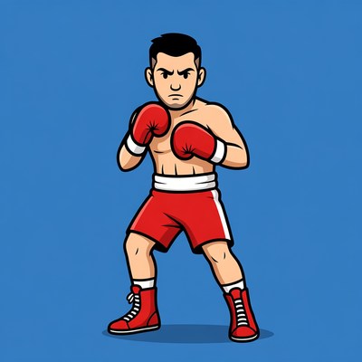 Cartoon boxer man in fighting stance