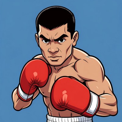 Muscular Boxer in Red Gloves