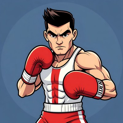 Cartoon muscular boxer in fighting stance