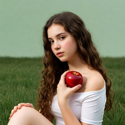 Girl holding red apple