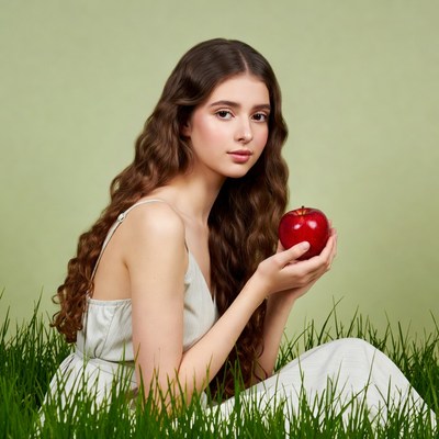 Young woman holding red apple