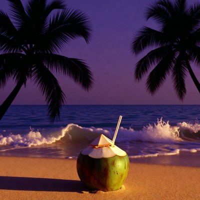 Coconut Drink on Tropical Beach