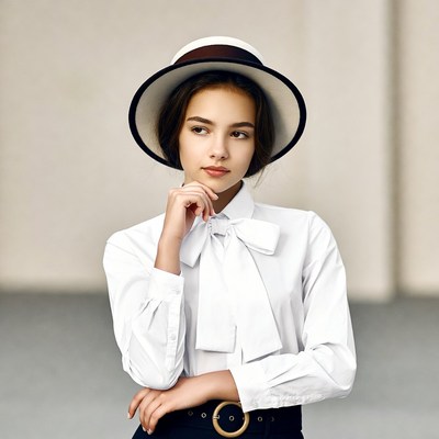 Young girl in white blouse and hat