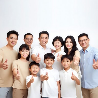 Asian family giving thumbs up