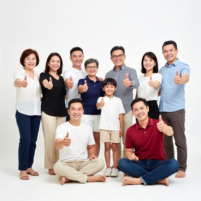 Asian family giving thumbs up